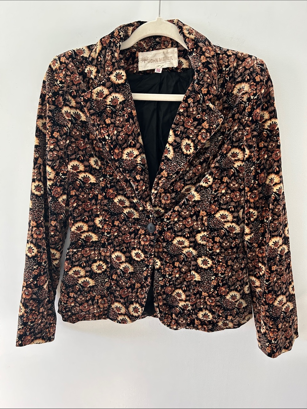 John Meyer Velvet Single-Button Blazer Tailored Fall Floral Bohemian Whimsigoth